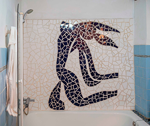 art,verdejo,mosaic,valencia,mural,baño,matisse,mujer,azul,blue,trencadis